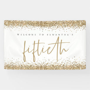 Glam Gold Glitter Name Welcome Fiftieth Banner
