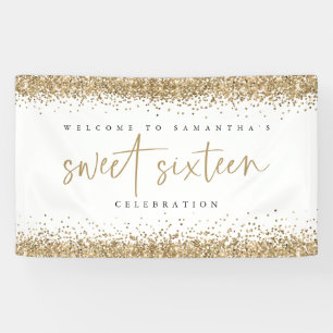 Glam Gold Glitter Name Welcome Sweet Sixteen Banner