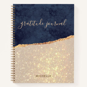Glam Gold Glitter Navy Blue Gratitude Journal