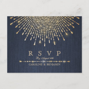 Glam gold glitter navy deco vintage wedding RSVP Invitation Postcard