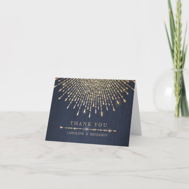 Glam gold glitter navy deco wedding thank you card (Front)