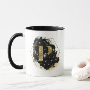 Glam Gold Glitter P Monogram Mug