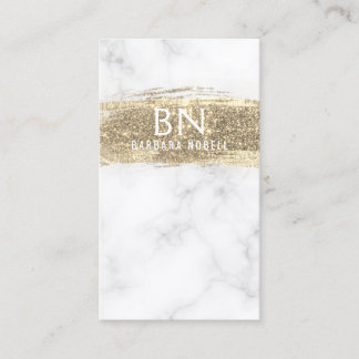 Glam Gold Glitter Paint White Marble Monogram Business Card
