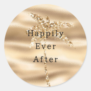 Glam Gold Glitter Palm Tree Classic Round Sticker
