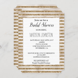 Glam Gold Glitter Pearl Stripes Invitation