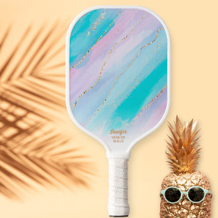 Glam Gold Glitter Pink Blue Marble Personalised Pickleball Paddle