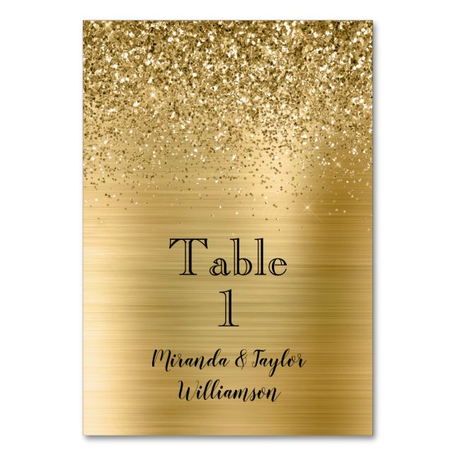 Glam Gold Glitter Sparkle Table Number (Front)