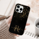 Glam Gold Glitter Sparkling Elegant Luxe Monogram iPhone 15 Pro Max Case<br><div class="desc">Create your own personalised black and gold diamond sparkle phone case with your custom monogram and name.</div>