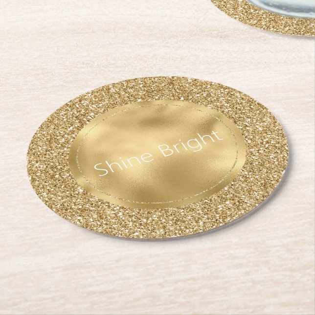 Glam Gold Glitzy Glitter      Round Paper Coaster (Angled)