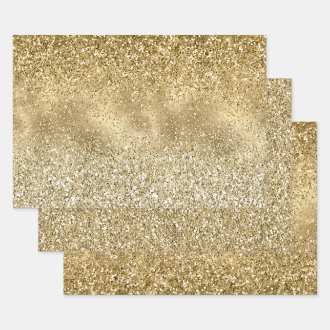 Glam Gold Glitzy Sparkle Glitter    Wrapping Paper Sheet (Set)
