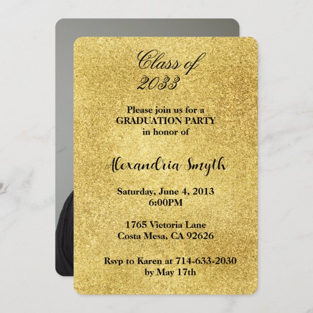 Glam Gold Graduation Your Photo Invitation (Front/Back)