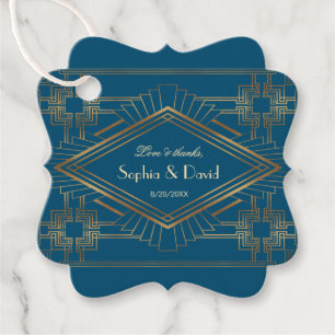 Glam Gold Great Gatsby Ocean Blue Wedding Favour Tags