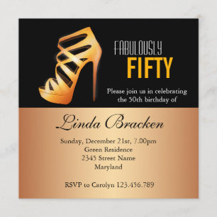 Glam Gold High Heel Shoe 50th Birthday Invite