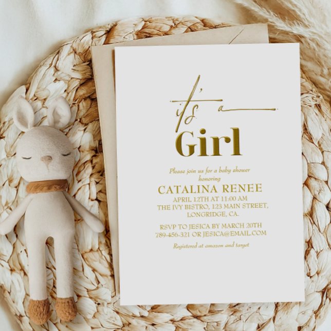 Glam Gold Its a Girl Baby Shower Invitation (Creator Uploaded)