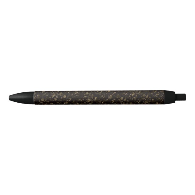 Glam gold leaves pattern brown black ink pen (Front)