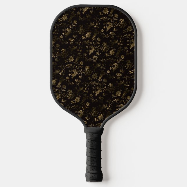 Glam gold leaves pattern brown pickleball paddle (Front)