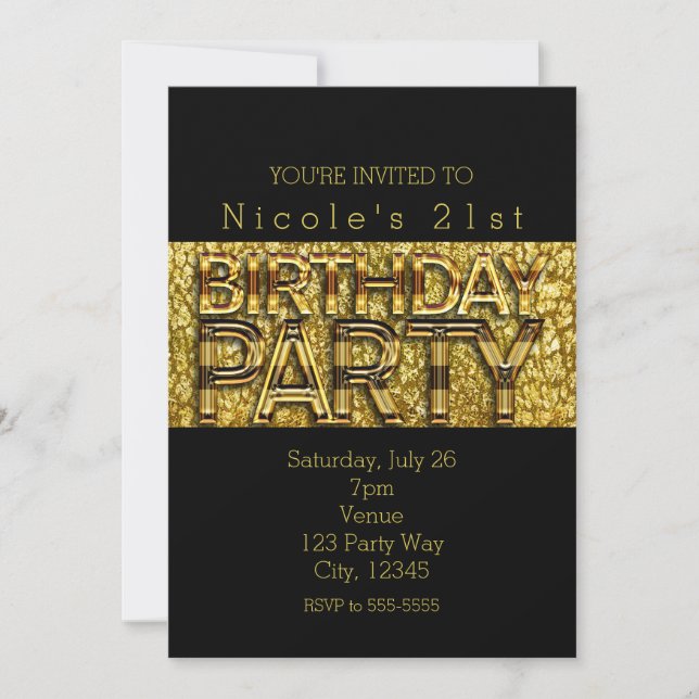 Glam Gold Leopard Chic Birthday Party Invitations (Front)