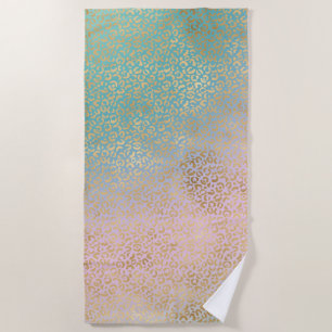 Glam Gold Leopard Print Aqua Pink Tie Dye Beach Towel