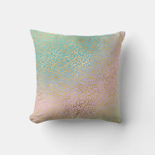 Glam Gold Leopard Print Aqua Pink Tie Dye Cushion