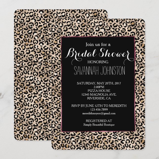 Glam Gold Leopard Print bridal shower Invitation (Front/Back)