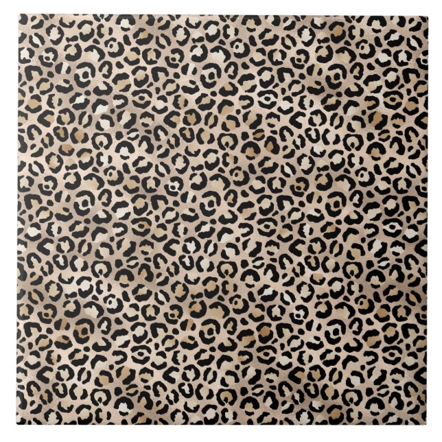 Glam Gold Leopard Print Ceramic Tile (Front)