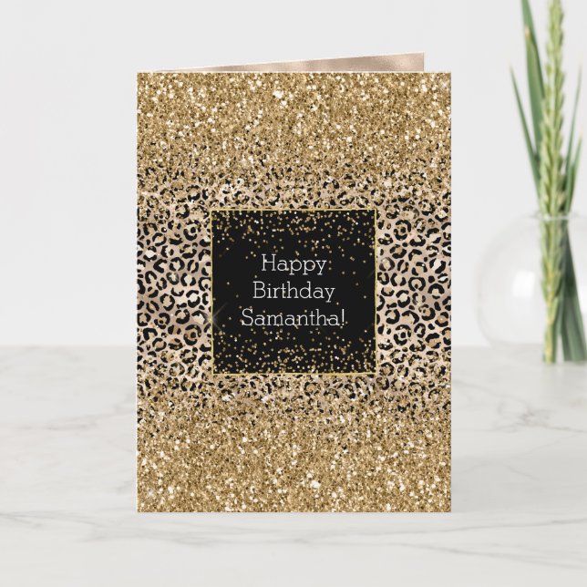 Glam Gold Leopard Print Glitz Card (Front)