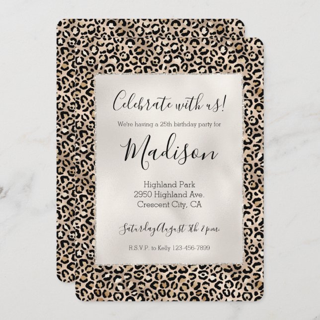 Glam Gold Leopard Print Invitation (Front/Back)