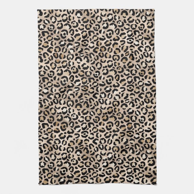 Glam Gold Leopard Print Ombre Tea Towel (Vertical)