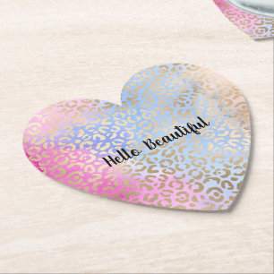 Glam Gold Leopard Print Pink Blue Peach Tie dye Paper Coaster