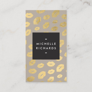 Glam Gold Lip Print Makeup Artist Beauty Grey Business Card