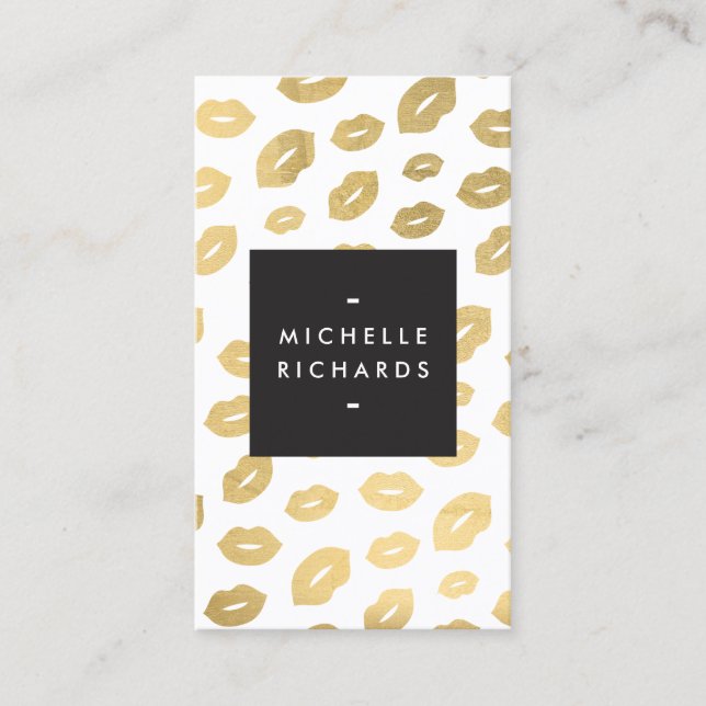 Glam Gold Lip Print Makeup Artist Beauty White Business Card (Front)