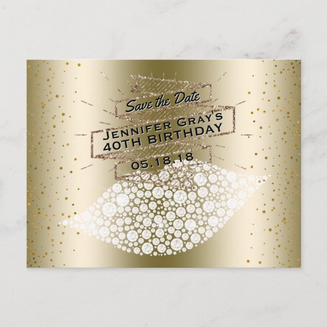 Glam Gold Lips Save the Date Elegant Birthday Announcement Postcard (Front)