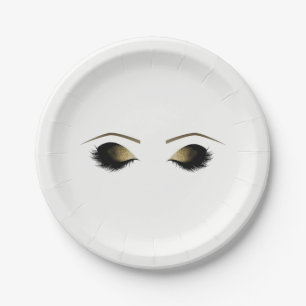Glam Gold Makeup Eyelashes Personalised Beauty Paper Plate