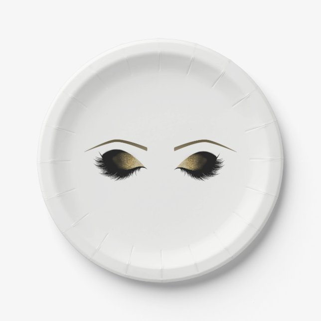 Glam Gold Makeup Eyelashes Personalised Beauty Paper Plate (Front)