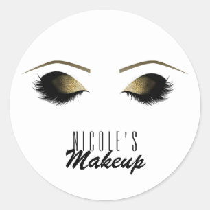Glam Gold Makeup Eyelashes Personalised Custom Classic Round Sticker