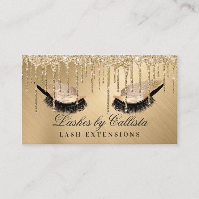 Glam Gold Metallic Glitter Drips Lashes Eyes Business Card (Front)