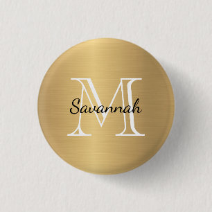 Glam Gold Monogram Faux Metal 3 Cm Round Badge