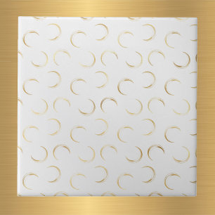 Glam Gold Moons White Ceramic Tile