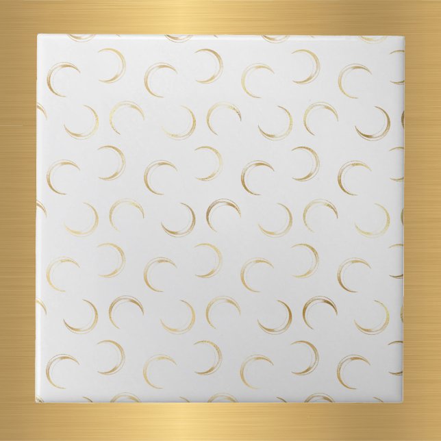 Glam Gold Moons White Ceramic Tile (Creator Uploaded)