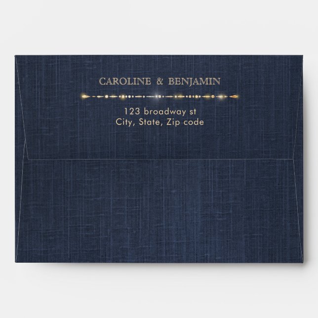 Glam gold navy deco vintage liner wedding envelope (Back (Top Flap))