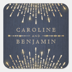 Glam gold navy deco vintage wedding monogram square sticker
