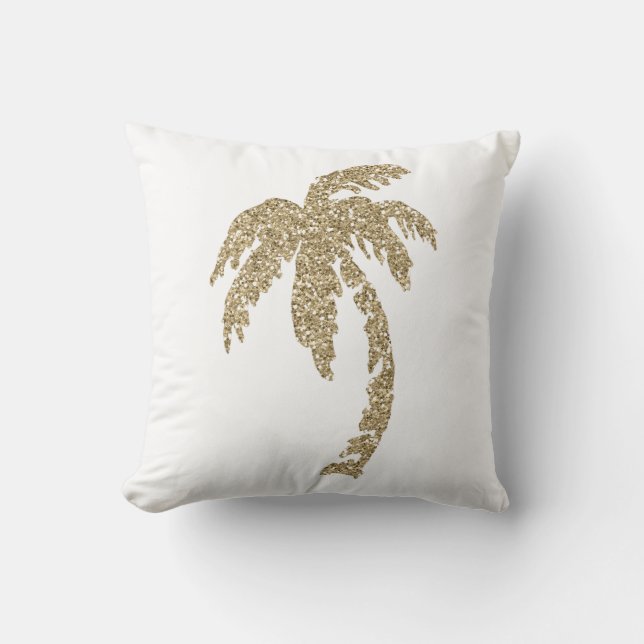 Glam Gold Palm Tree White Pillow Cushion Throw (Front)