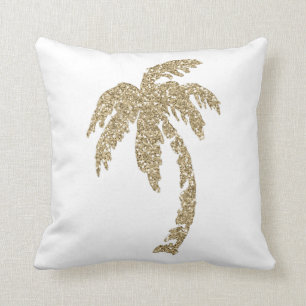 Glam Gold Palm Tree White Pillow Cushion Throw