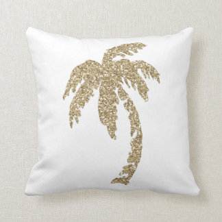 Glam Gold Palm Tree White Pillow Cushion Throw