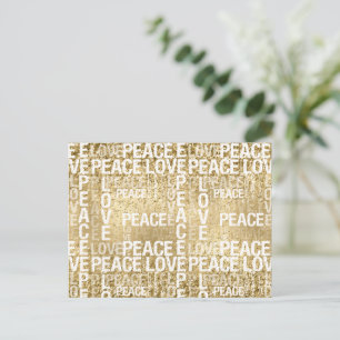 Glam Gold Peace Love Glitter   Postcard