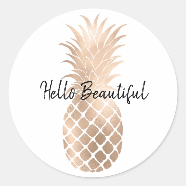 Glam Gold Pineapple Classic Round Sticker (Front)