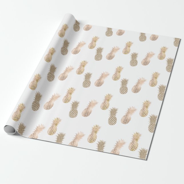 Glam Gold Pineapples Wrapping Paper (Unrolled)