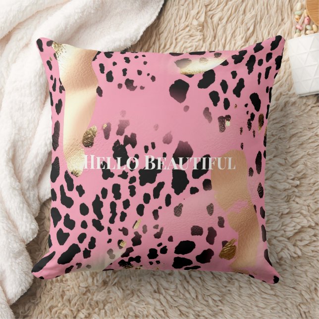 Glam Gold Pink Black Leopard Print  Cushion (Blanket)