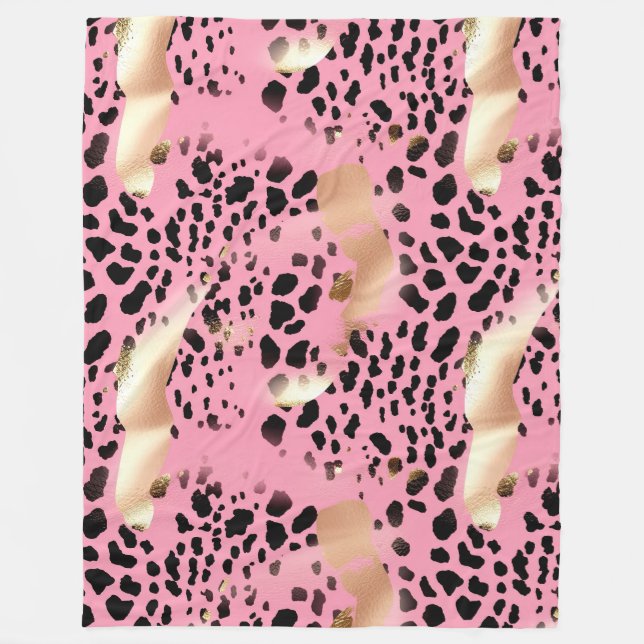 Glam Gold Pink Black Leopard Print  Fleece Blanket (Front)