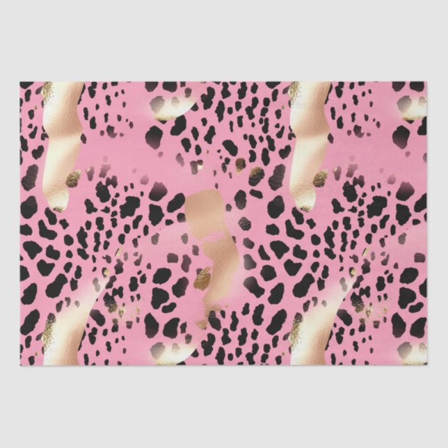 Glam Gold Pink Black Leopard Print  Tissue Paper (Front)